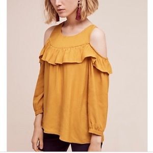 Anthropologie Maeve Mustard cold shoulder top